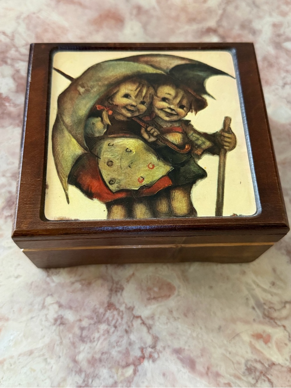 EUC~Vintage Hummel Wood Jewelry Trinket Box With Hinged Lid Made In West Germany